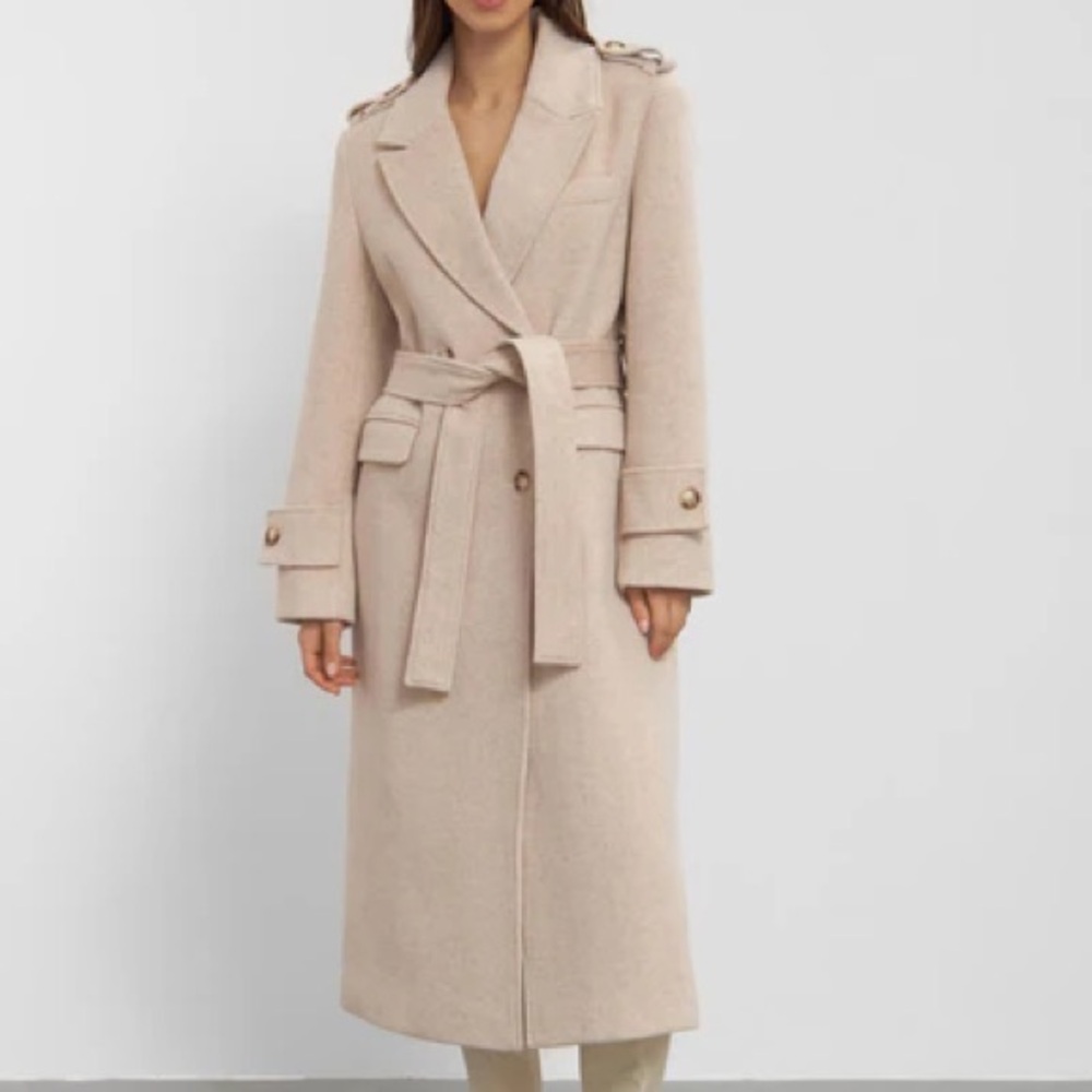 Women's Long Belted Wool Coat - Cream